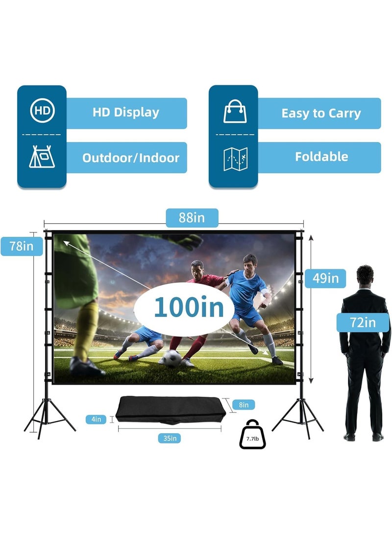 M.A&F's Projector Screen and Stand 100 Inch, Outdoor Portable Projector Movie Screen Pull Down, Indoor Projections Screen with Stand 16:9 4K Full HD Support Height Adjustable for Home Theater (100inch) - Image 5